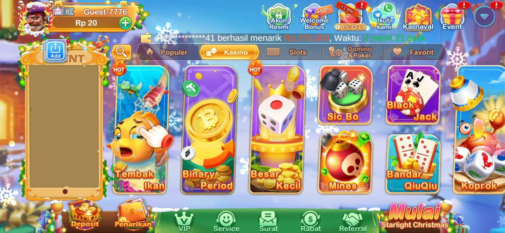 Game kasino populer seperti Tembak Ikan dan Sic Bo tersedia di K3K3 2 4 3588 X.